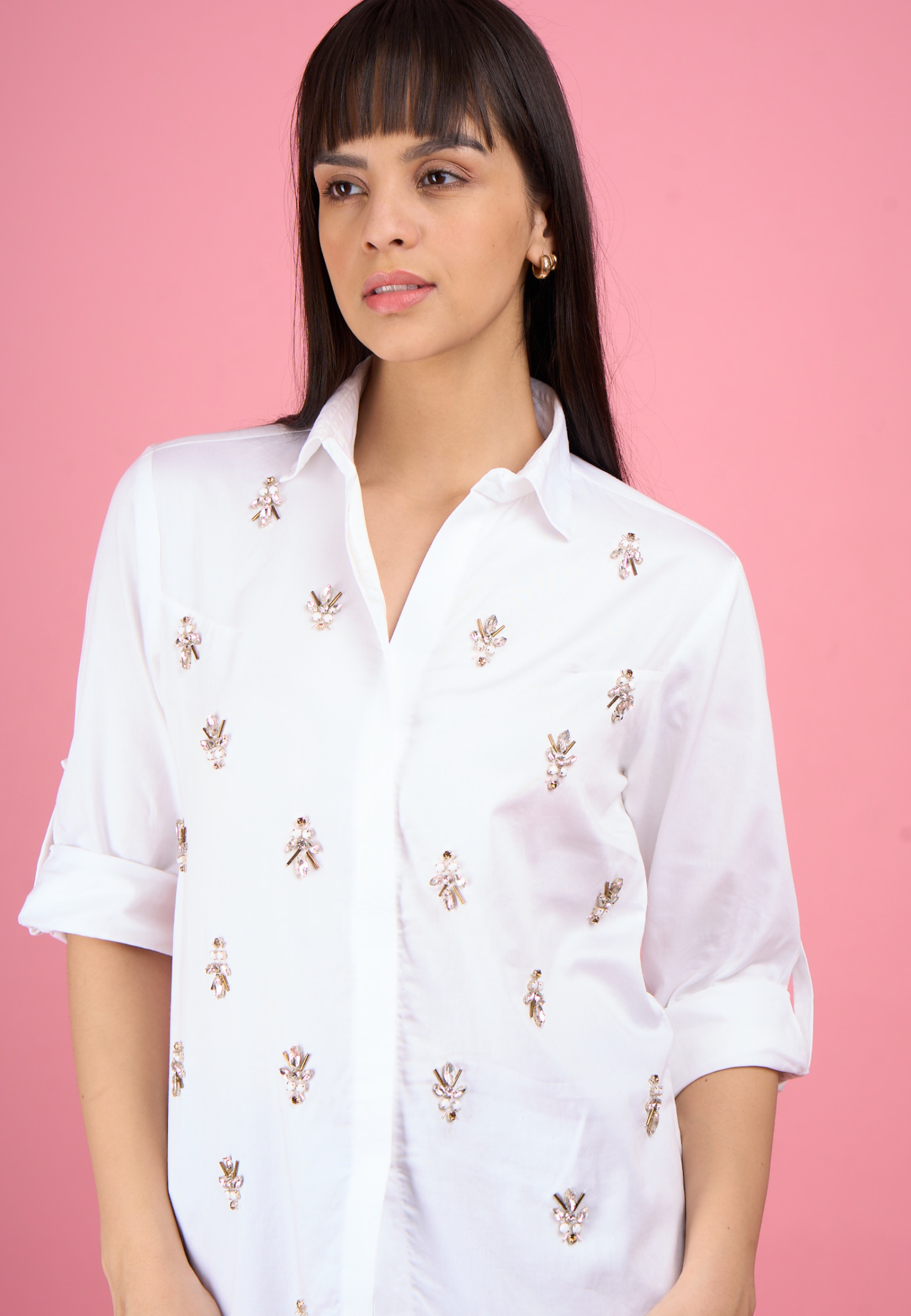 All Over Embellished Cotton Shirt (Ariana)