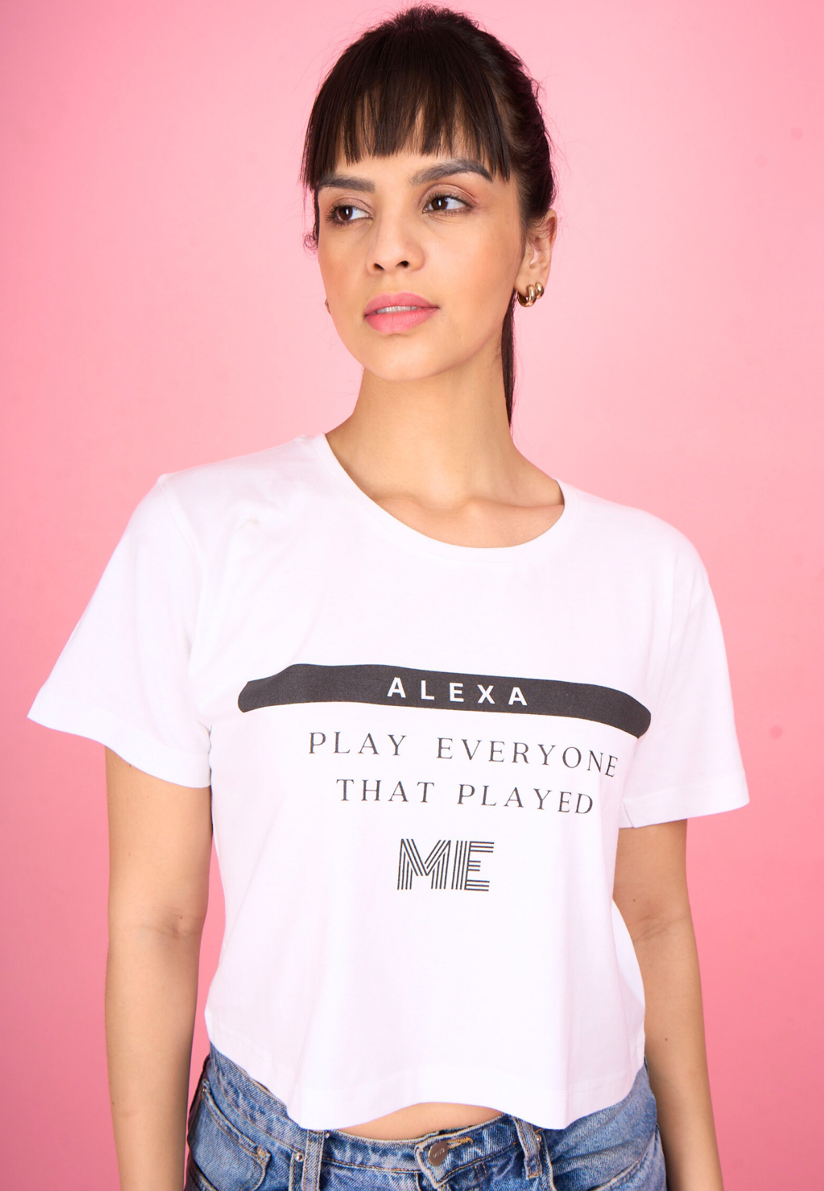White Printed "Alexa" T-Shirt