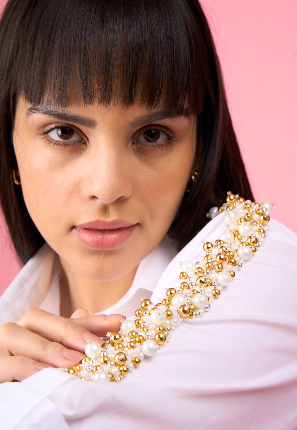 Pearl Shoulder Embellished Cotton Shirt