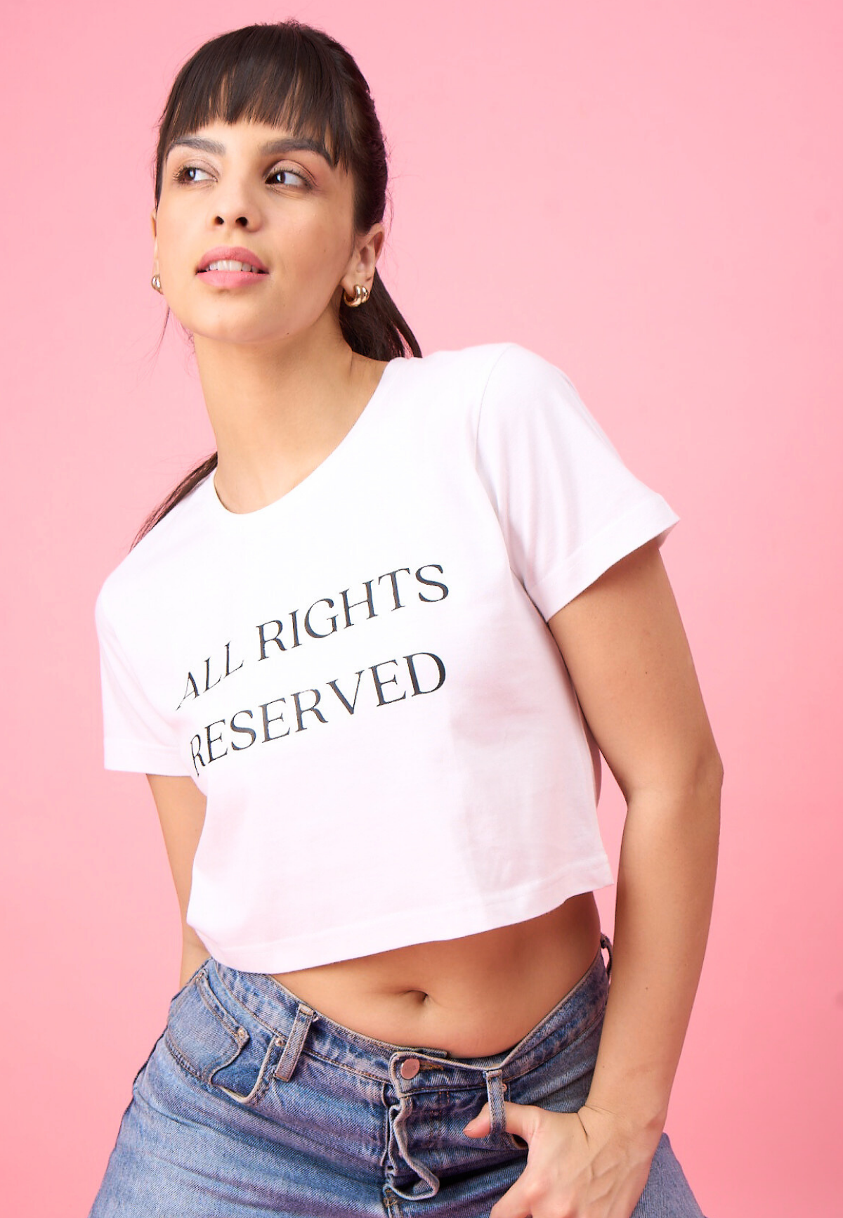 White Printed "All Rights Reserved" T-Shirt