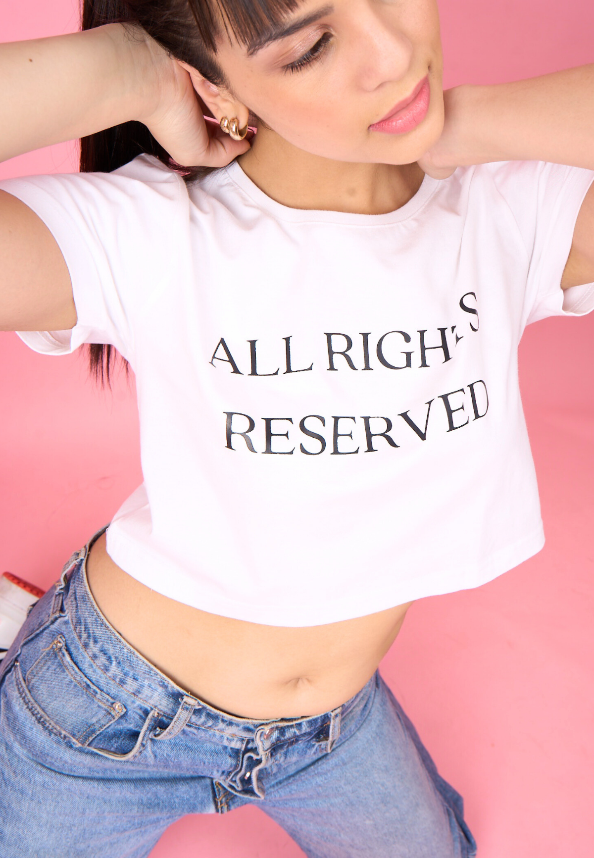 White Printed "All Rights Reserved" T-Shirt