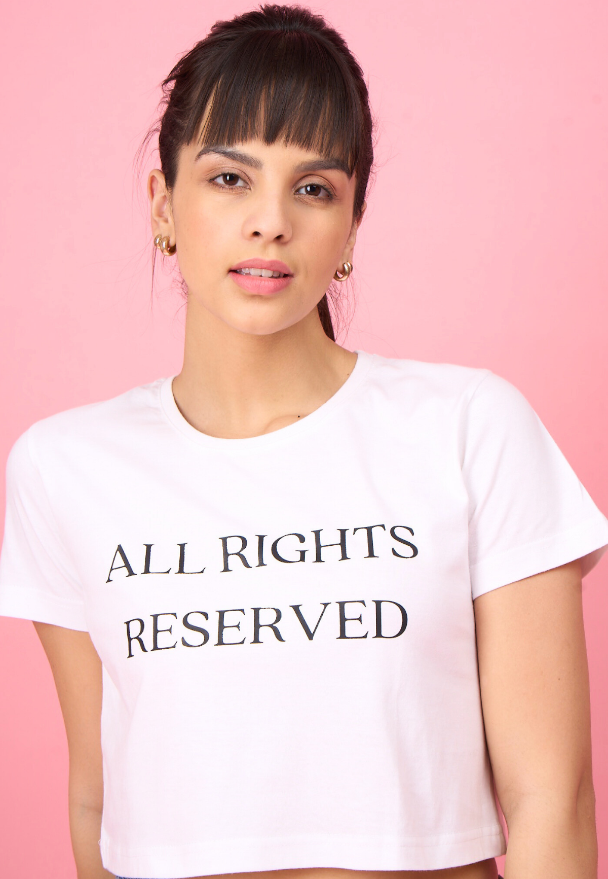 White Printed "All Rights Reserved" T-Shirt