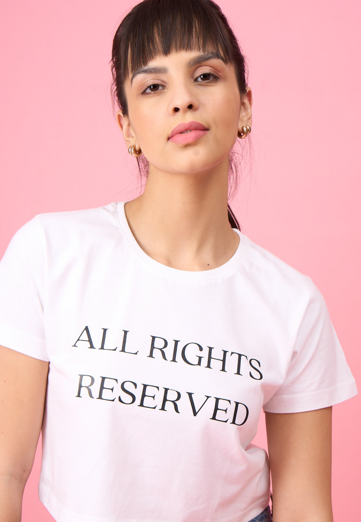 White Printed "All Rights Reserved" T-Shirt