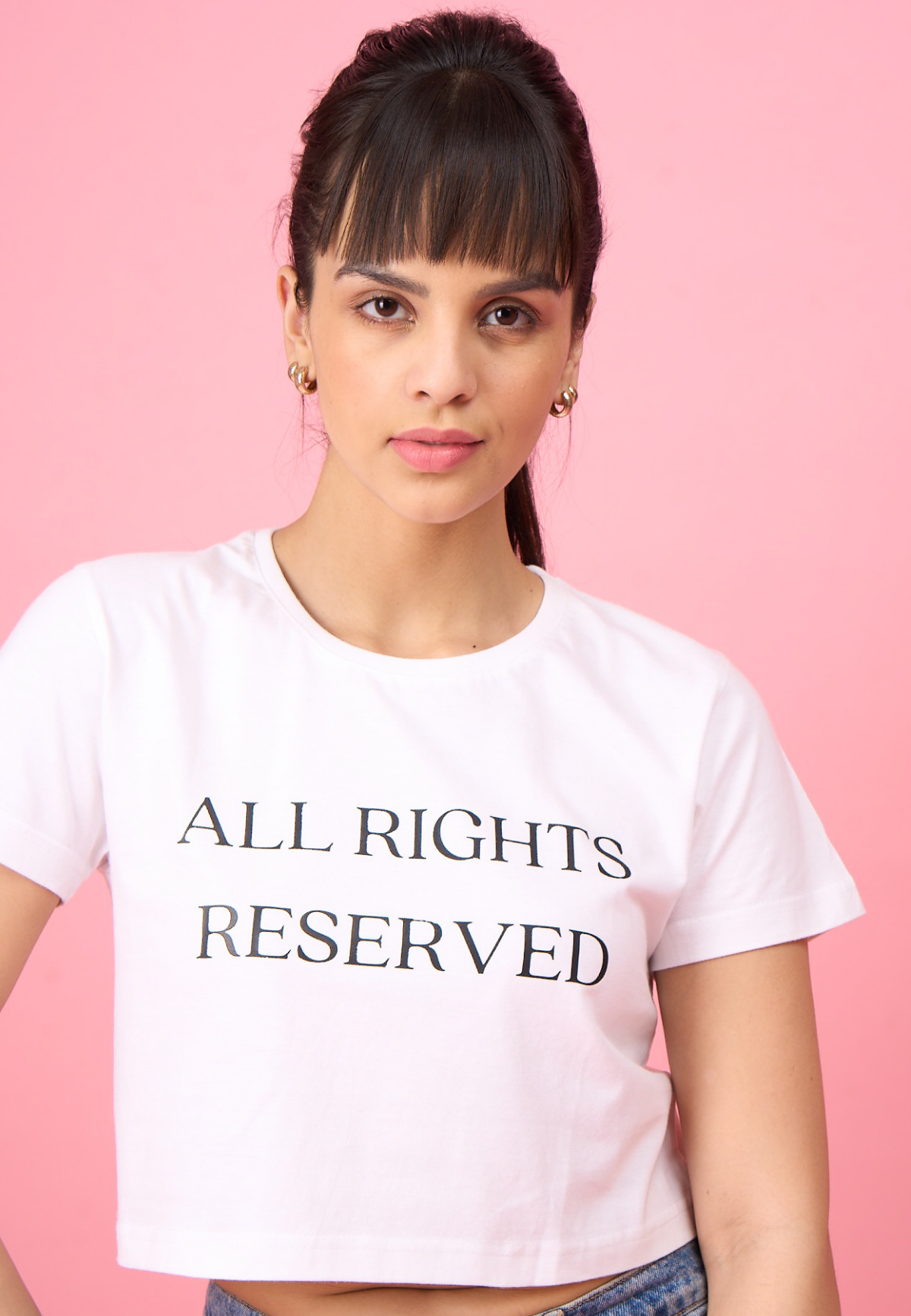 White Printed "All Rights Reserved" T-Shirt