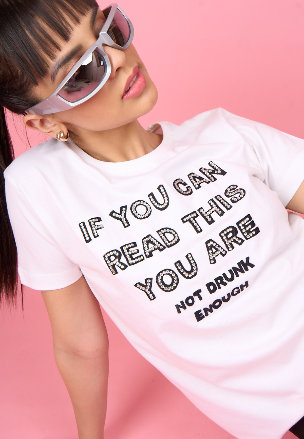 White Embroidered T-Shirt "If You Can Read This..."