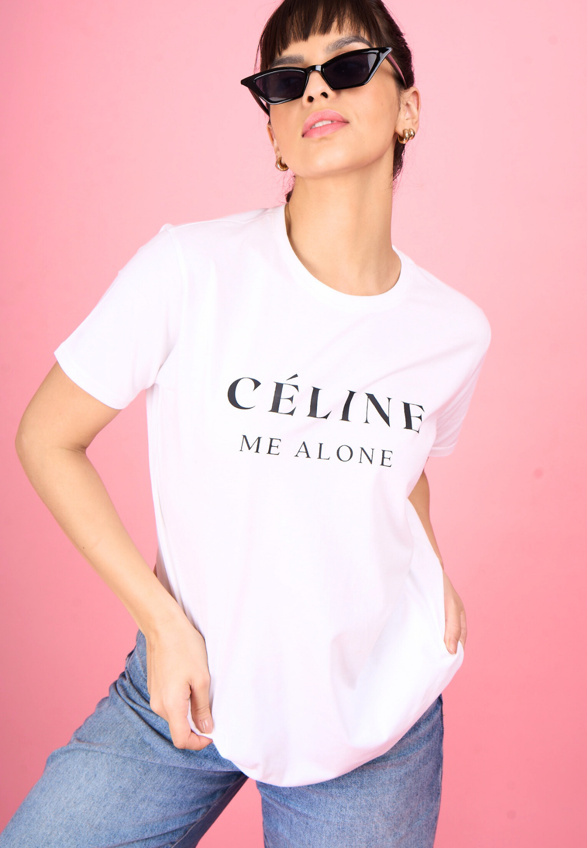 White Printed "Celine Me Alone" T-Shirt