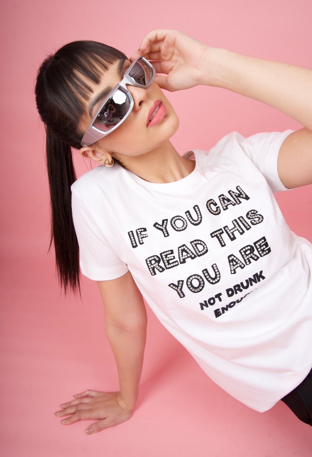 White Embroidered T-Shirt "If You Can Read This..."