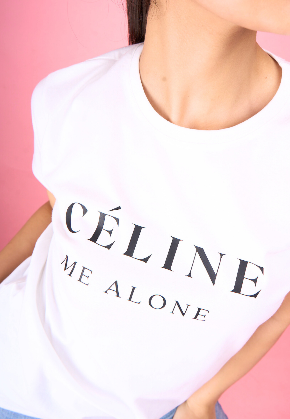 White Printed "Celine Me Alone" T-Shirt