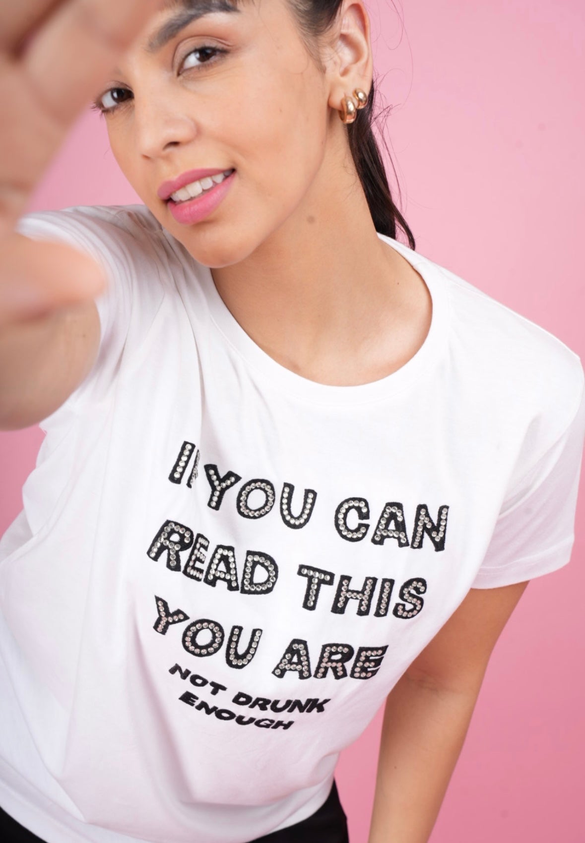 White Embroidered T-Shirt "If You Can Read This..."