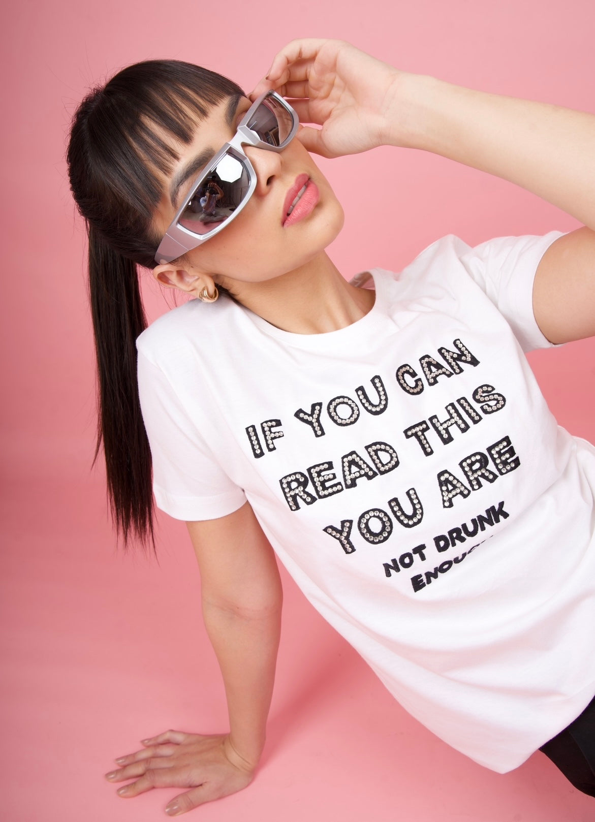 White Embroidered T-Shirt "If You Can Read This..."