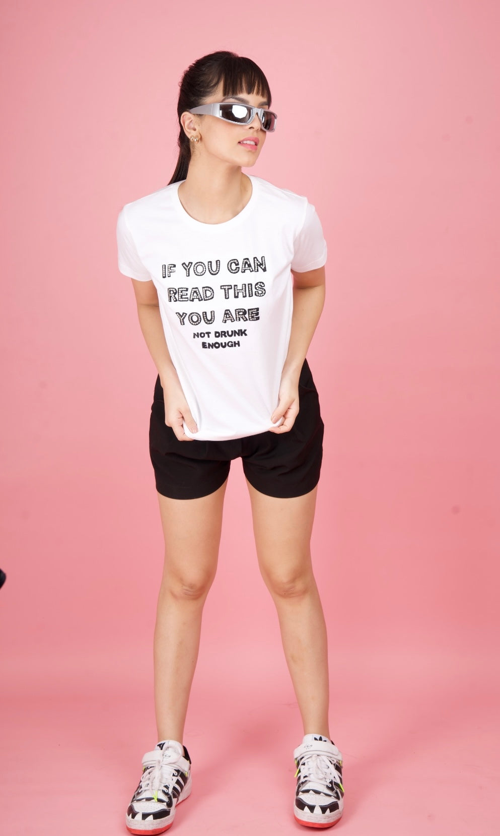 White Embroidered T-Shirt "If You Can Read This..."