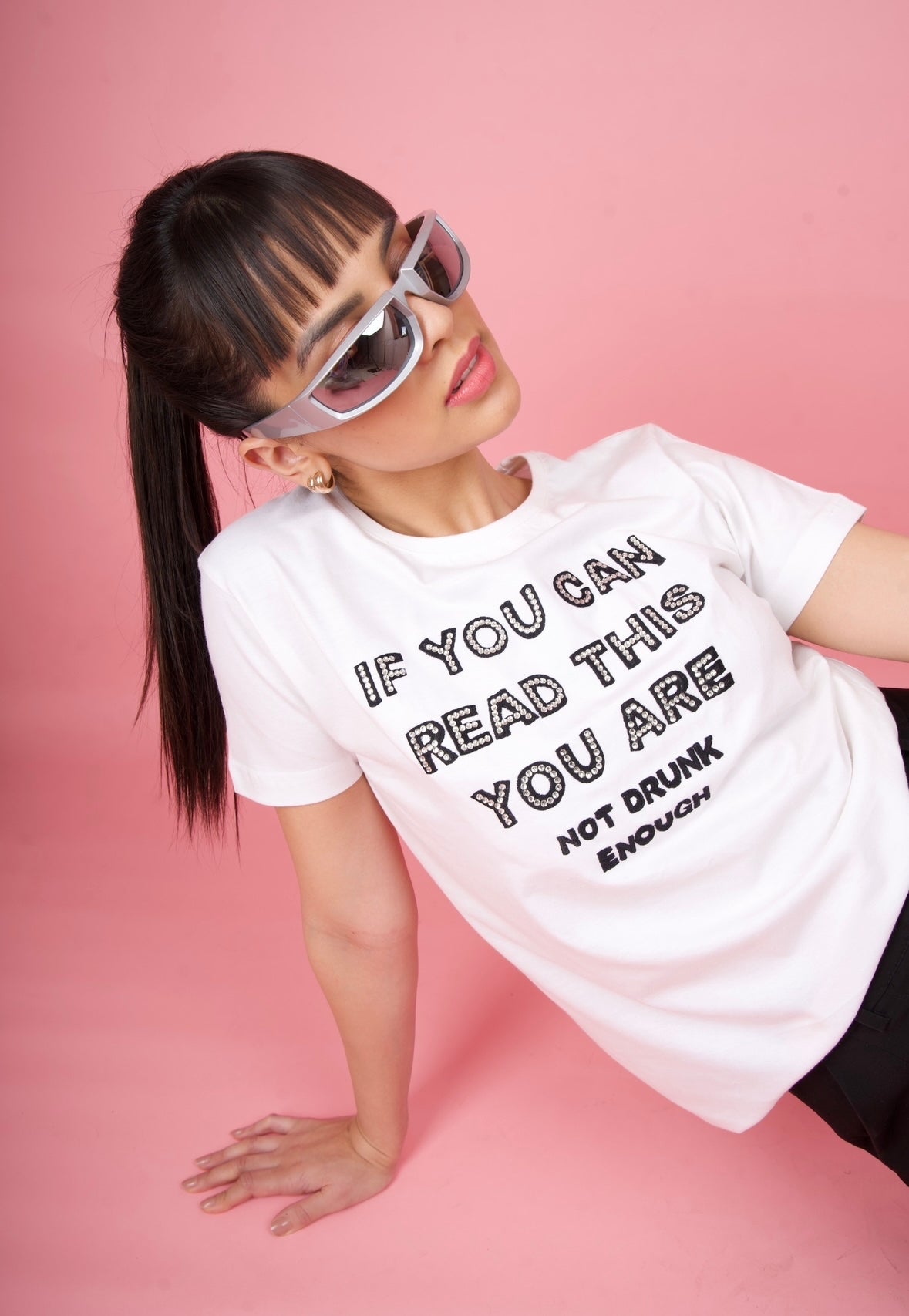 White Embroidered T-Shirt "If You Can Read This..."