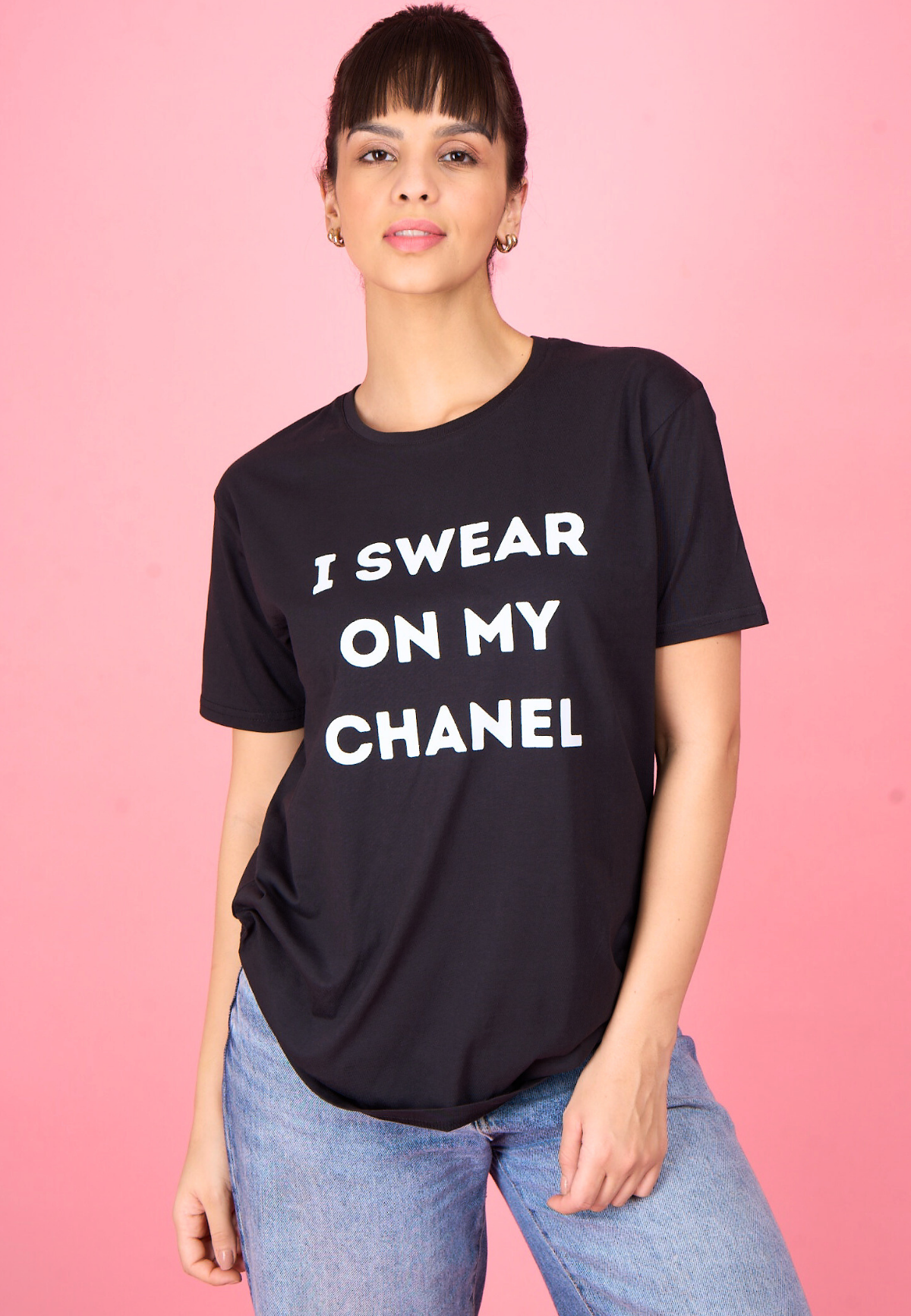 Black Printed Text T-Shirt