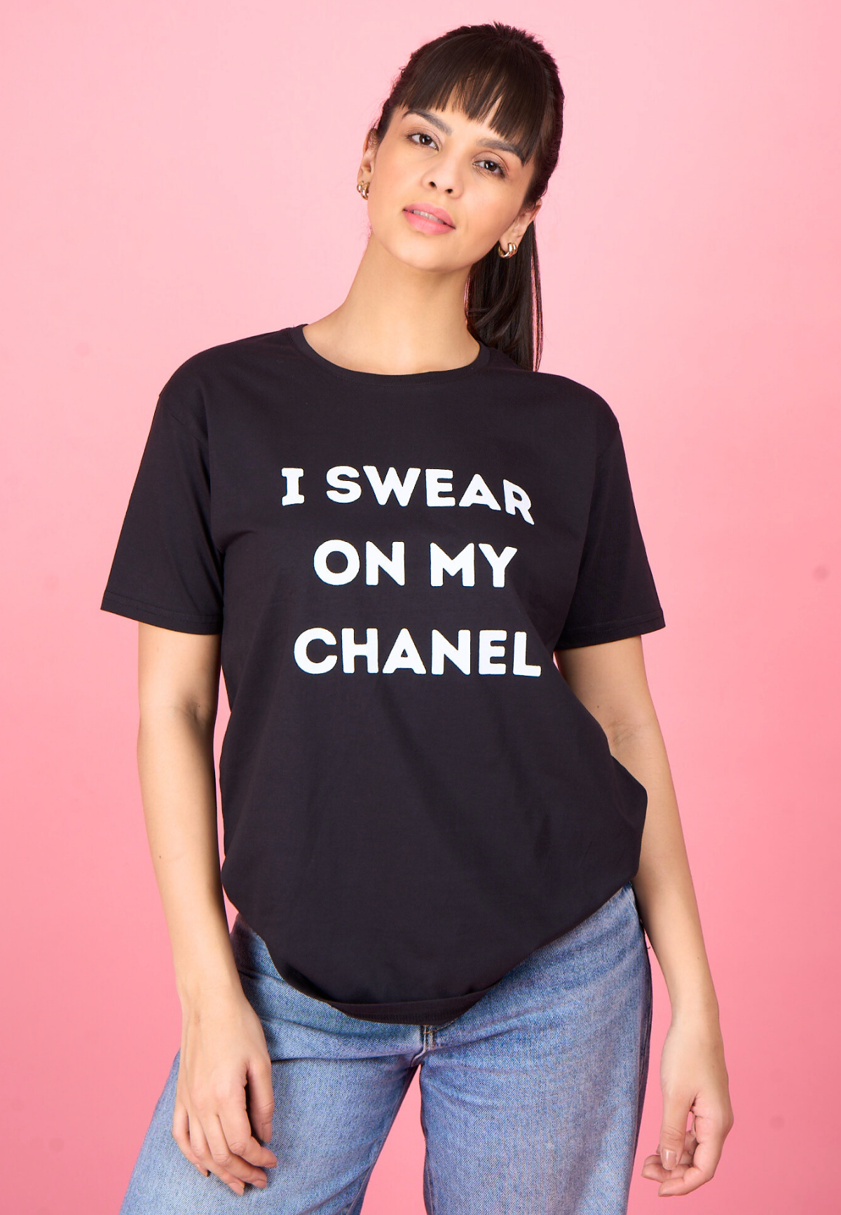 Black Printed Text T-Shirt