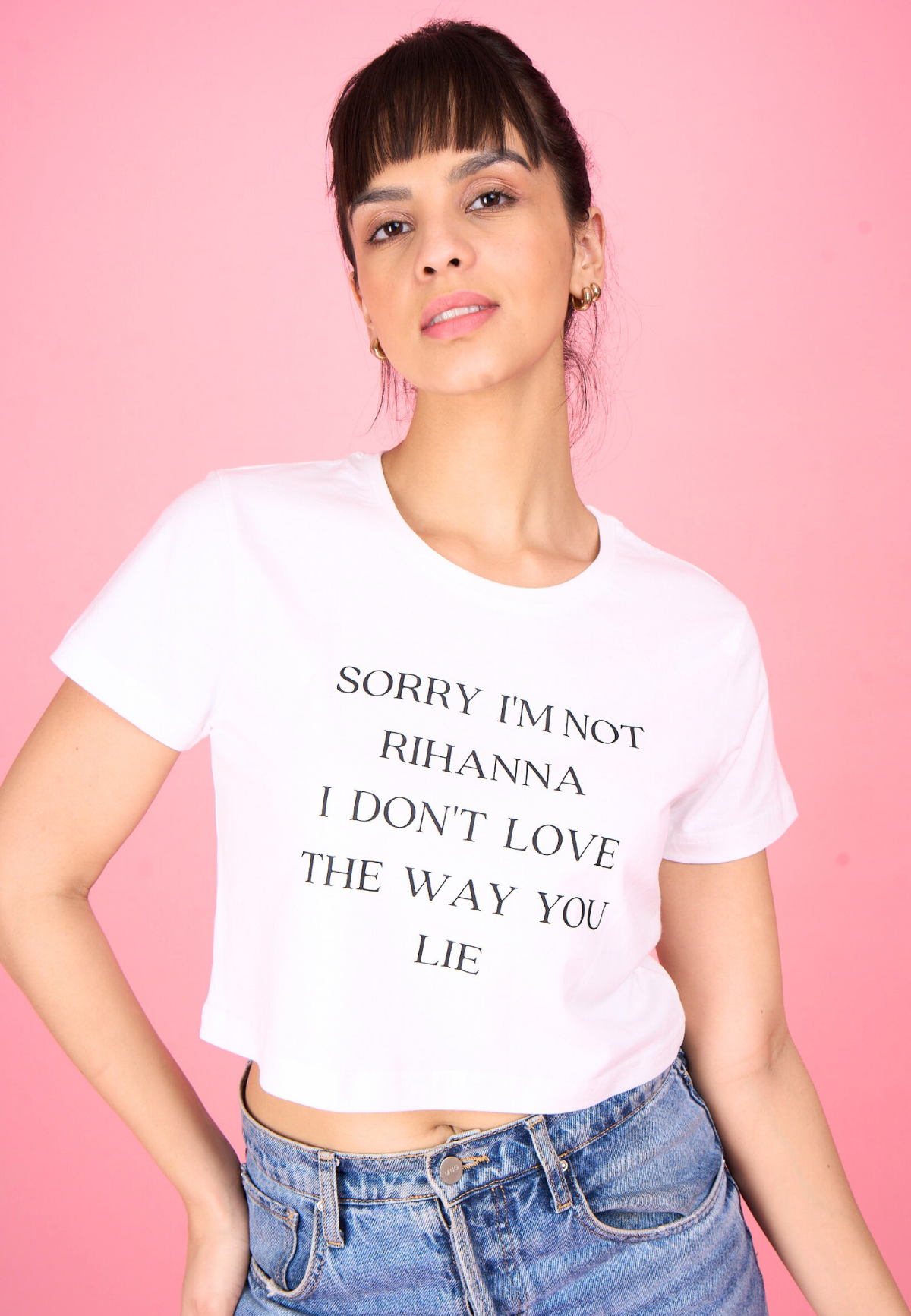 White Printed "Rihanna"  T-Shirt