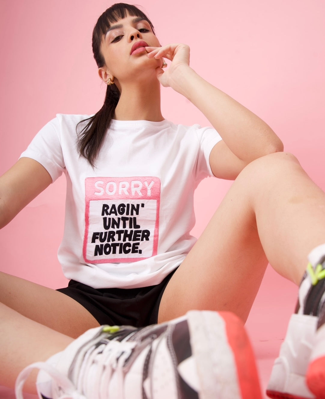 White Embroidered T-Shirt "Ragin' Until Further Notice"
