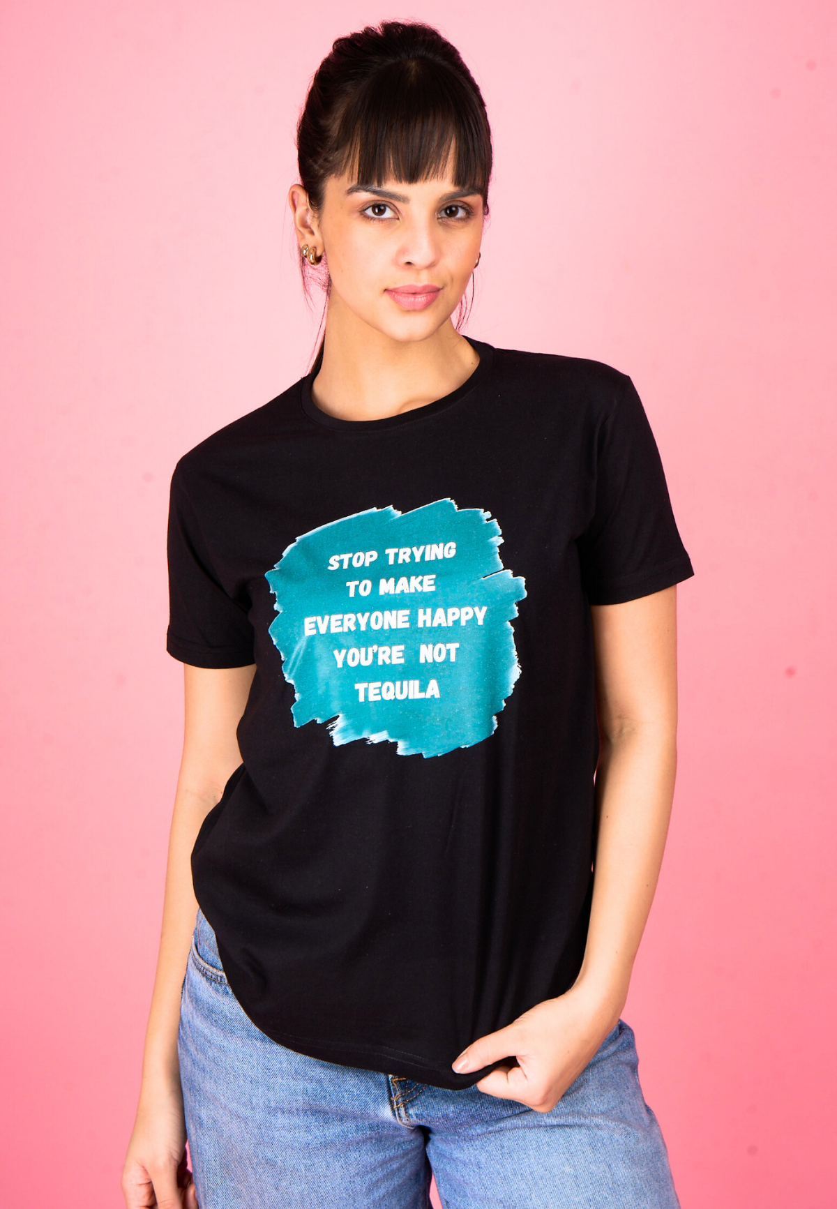 Black Printed "Happy" T-Shirt