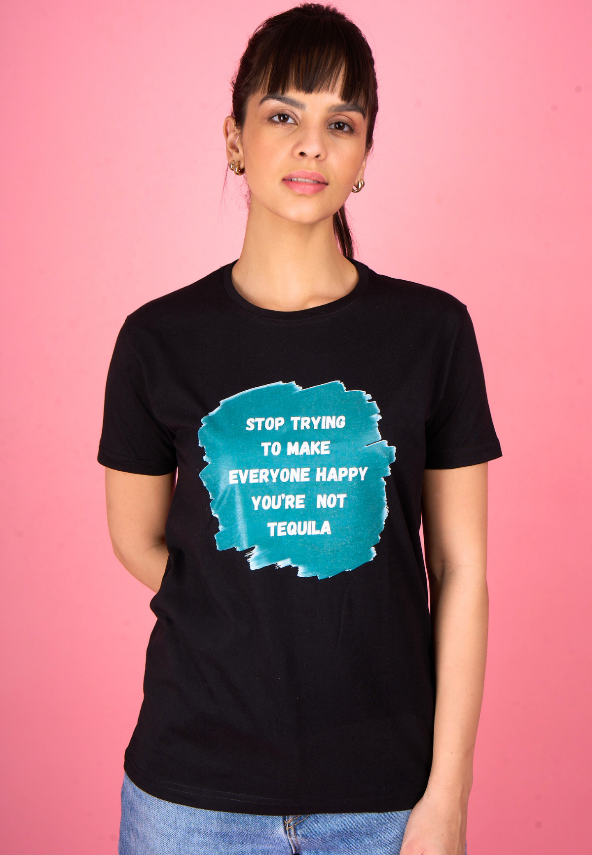 Black Printed "Happy" T-Shirt