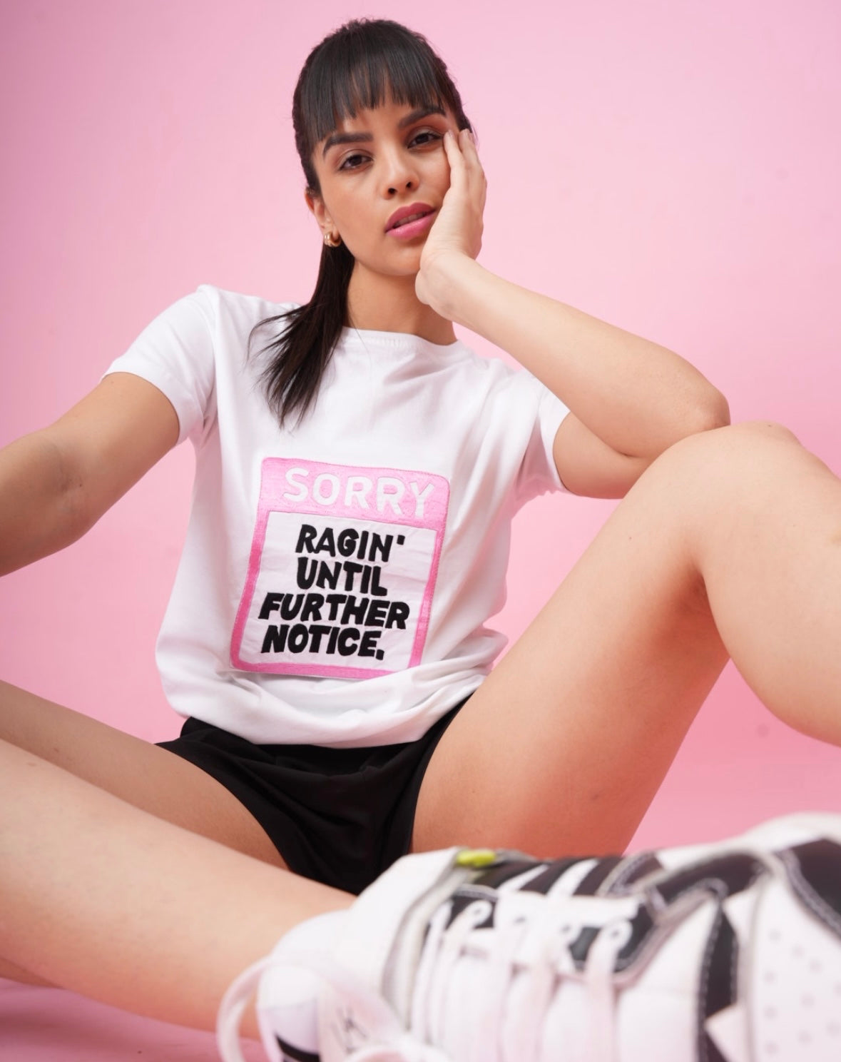 White Embroidered T-Shirt "Ragin' Until Further Notice"