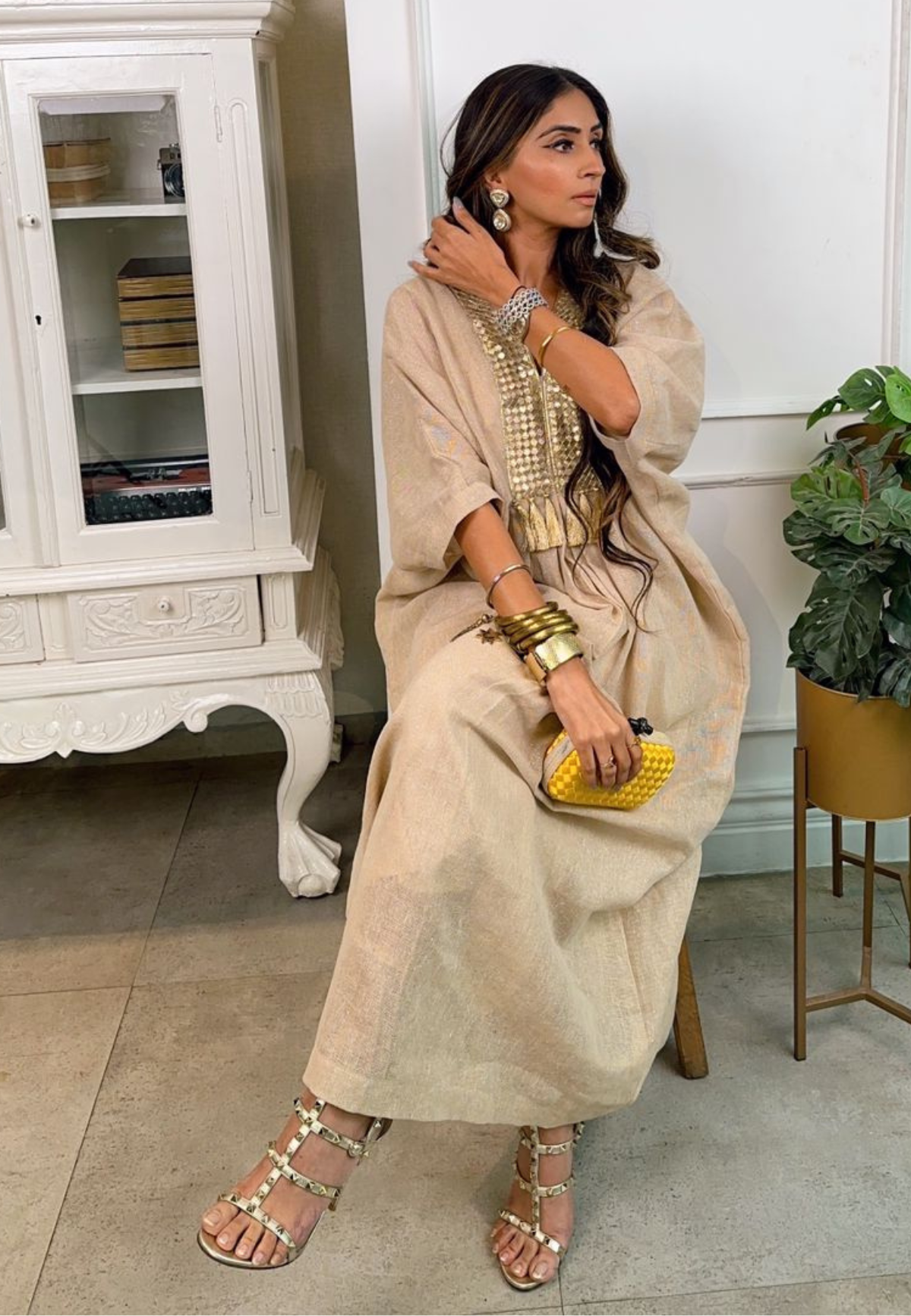 Jute Cotton Kaftan With Gota & Tassels