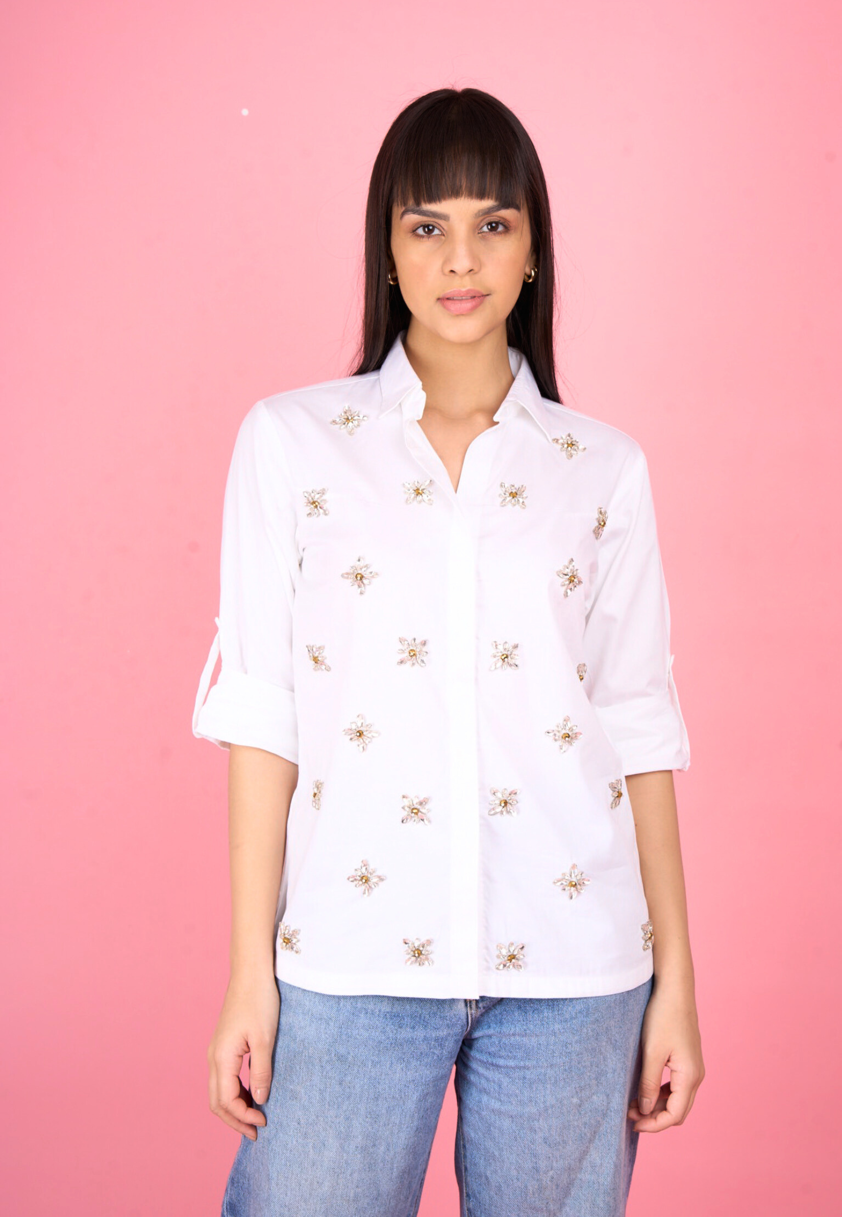 All Over Embellished Cotton Shirt (Sienna)