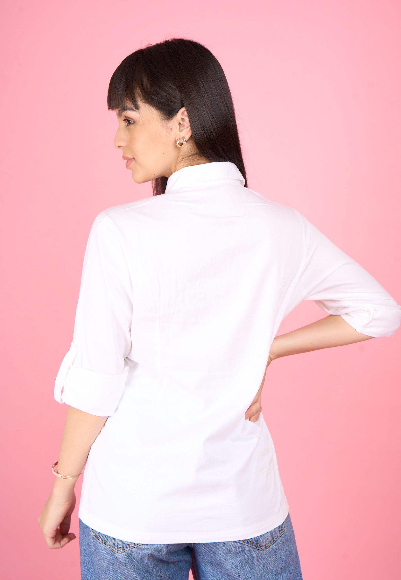 White Embroidered Evil Eye Cotton Shirt