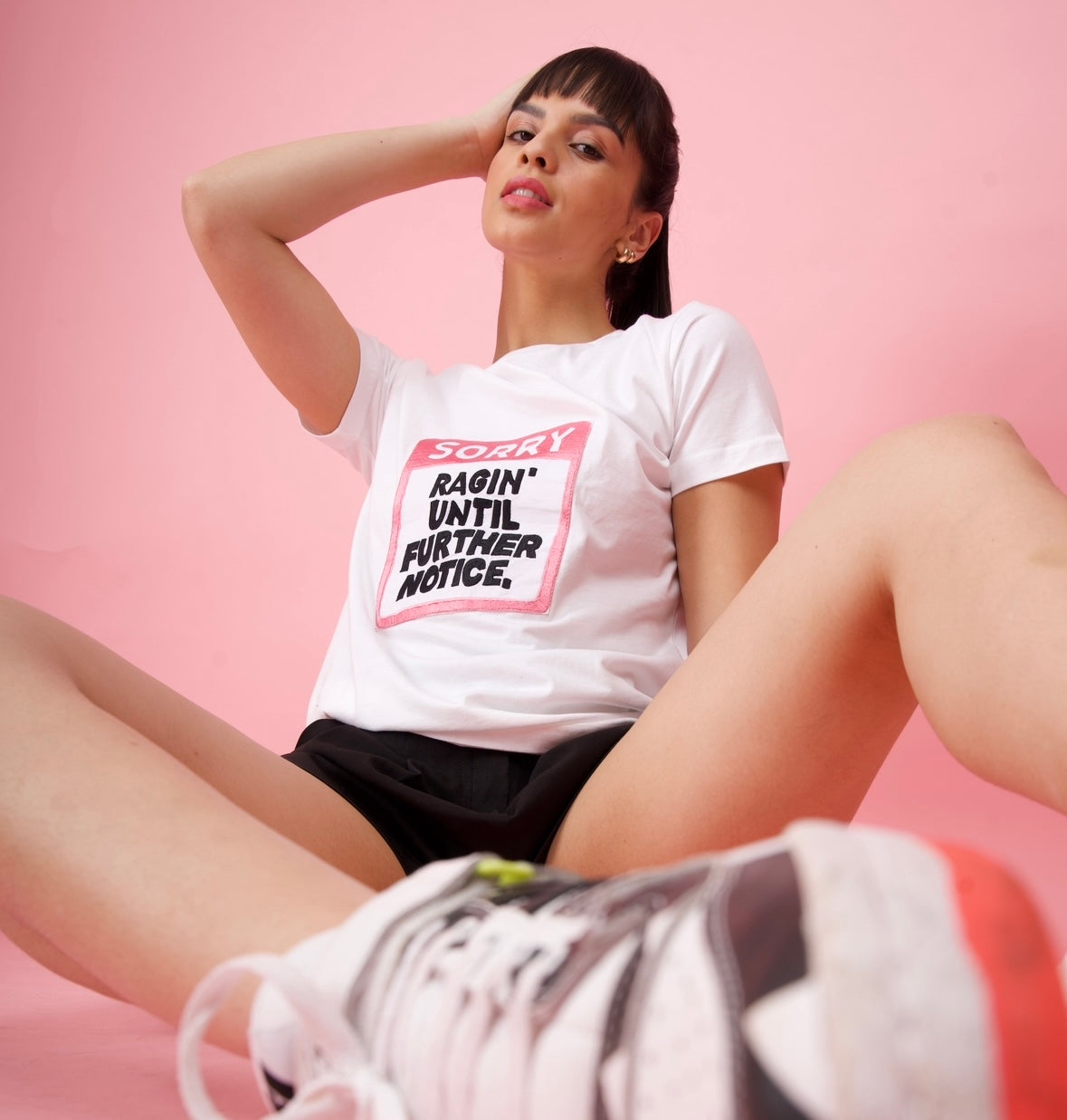 White Embroidered T-Shirt "Ragin' Until Further Notice"