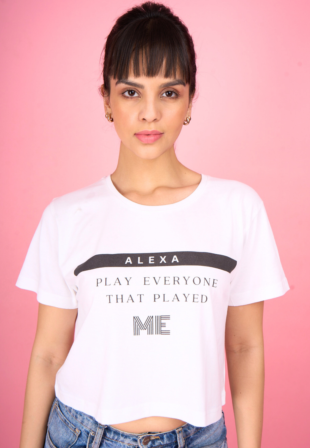 White Printed "Alexa" T-Shirt