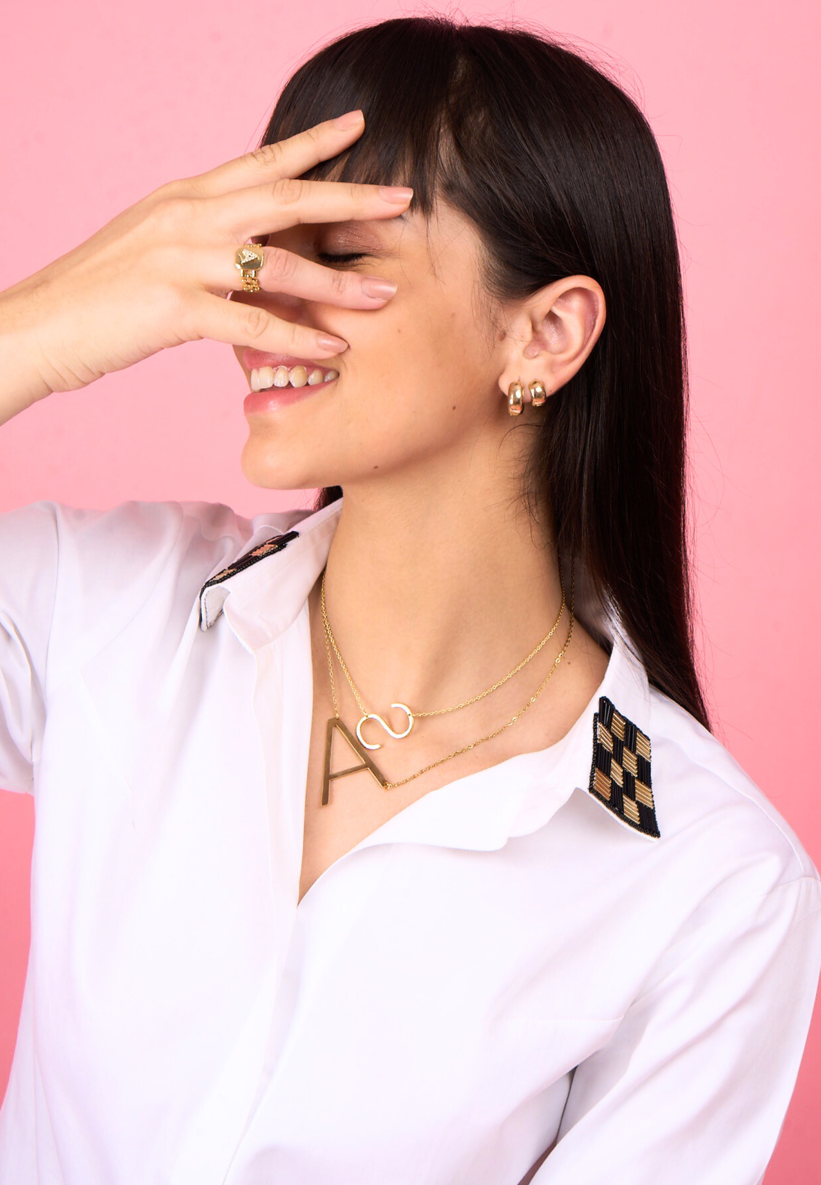 White Sequinned Embroidered Collar Shirt