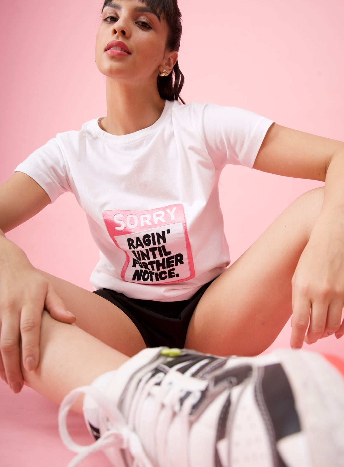 White Embroidered T-Shirt "Ragin' Until Further Notice"