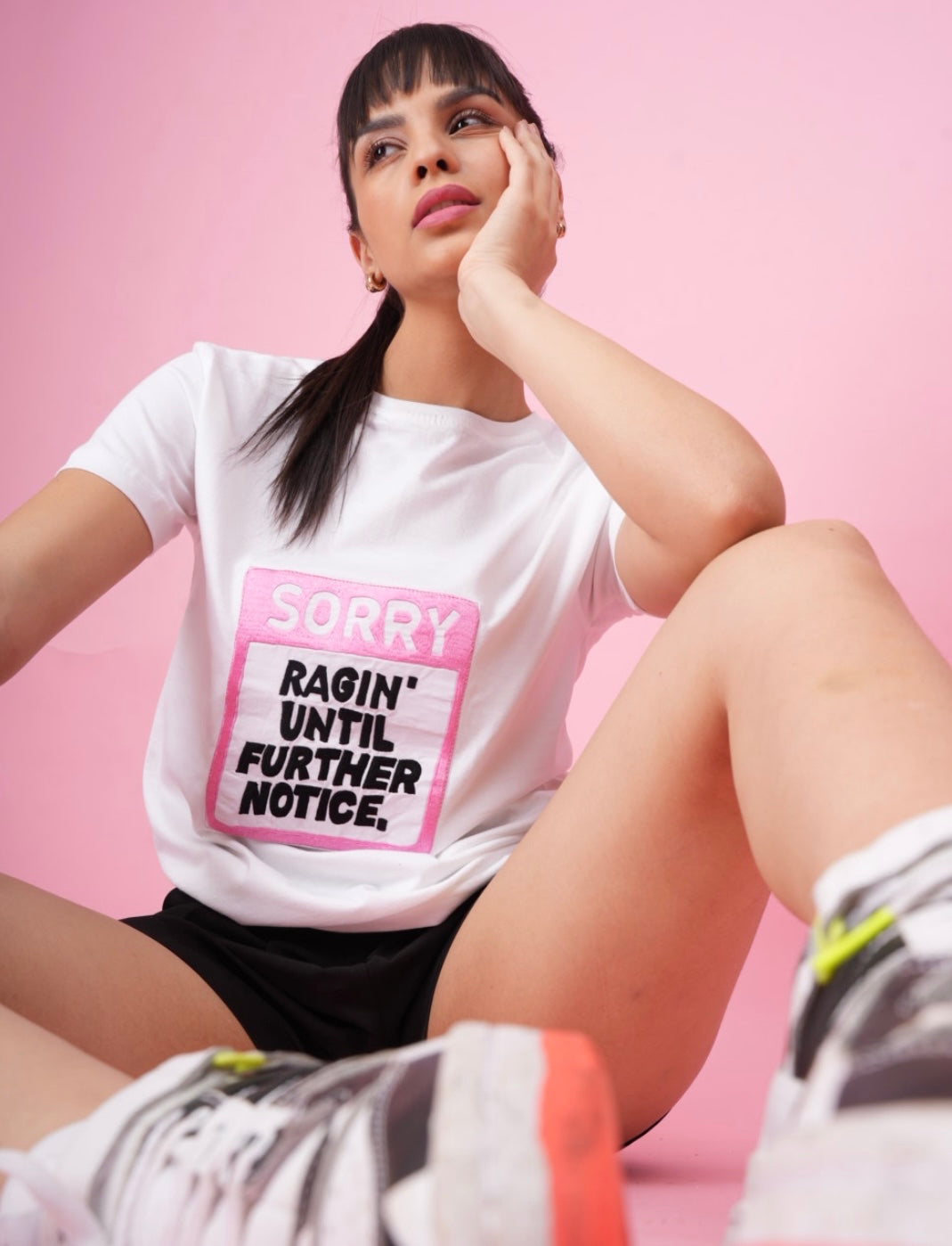 White Embroidered T-Shirt "Ragin' Until Further Notice"