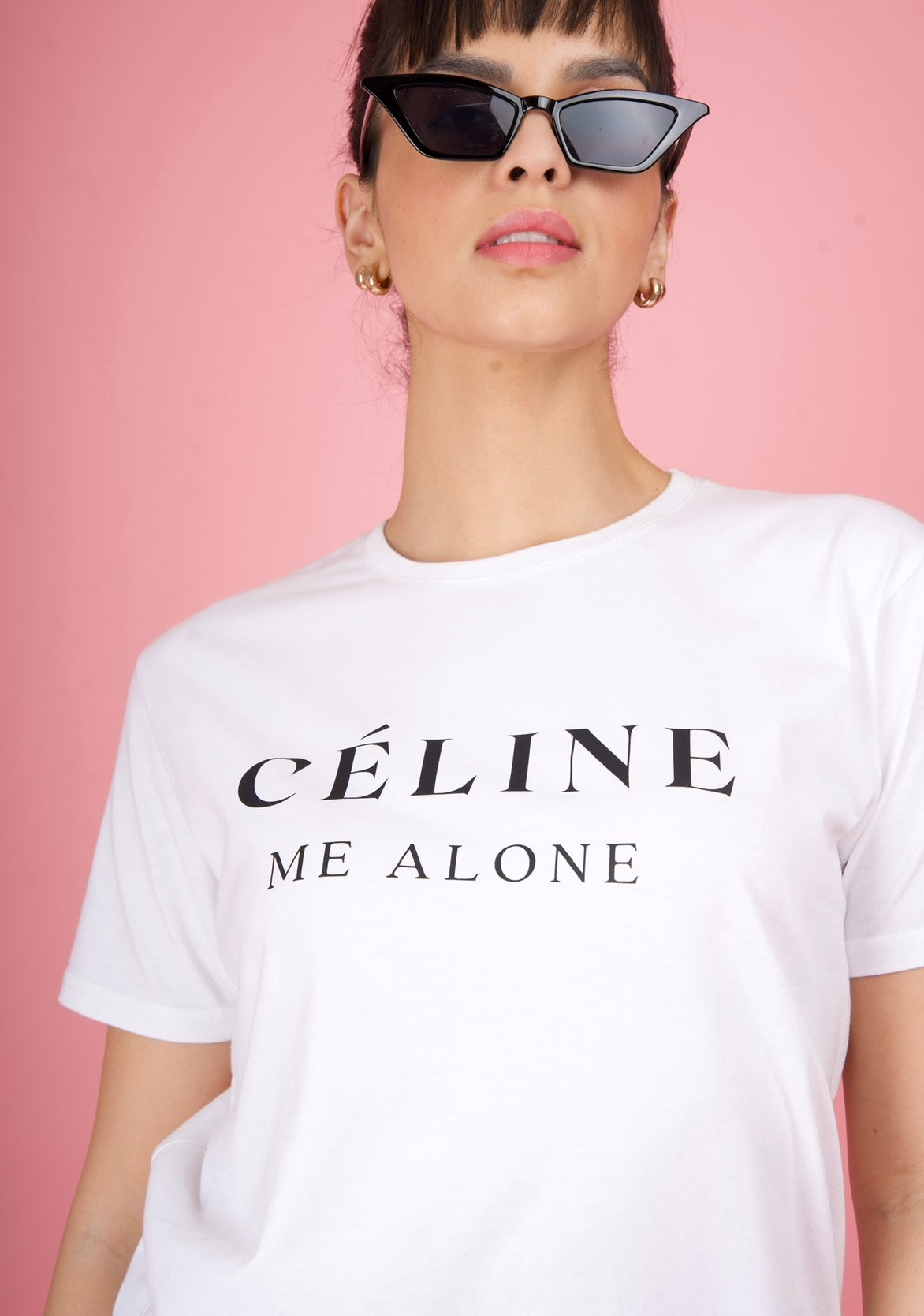 White Printed "Celine Me Alone" T-Shirt