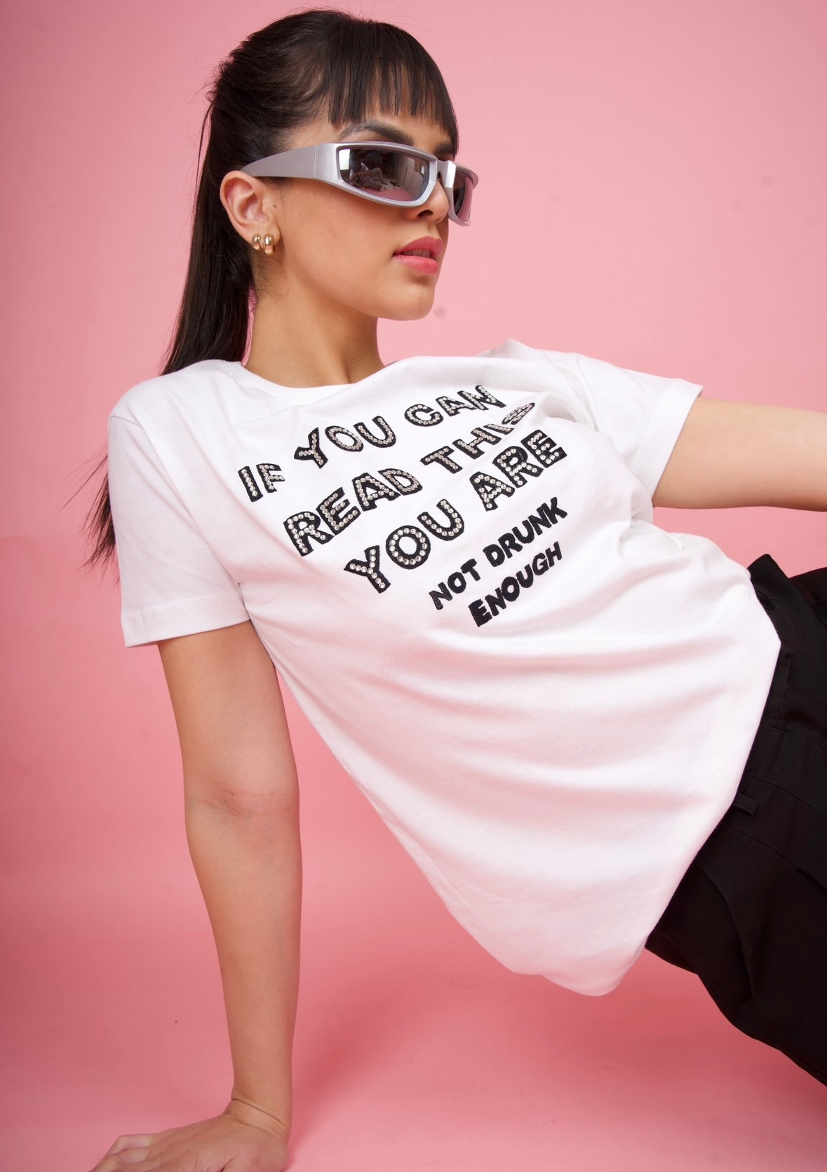 White Embroidered T-Shirt "If You Can Read This..."