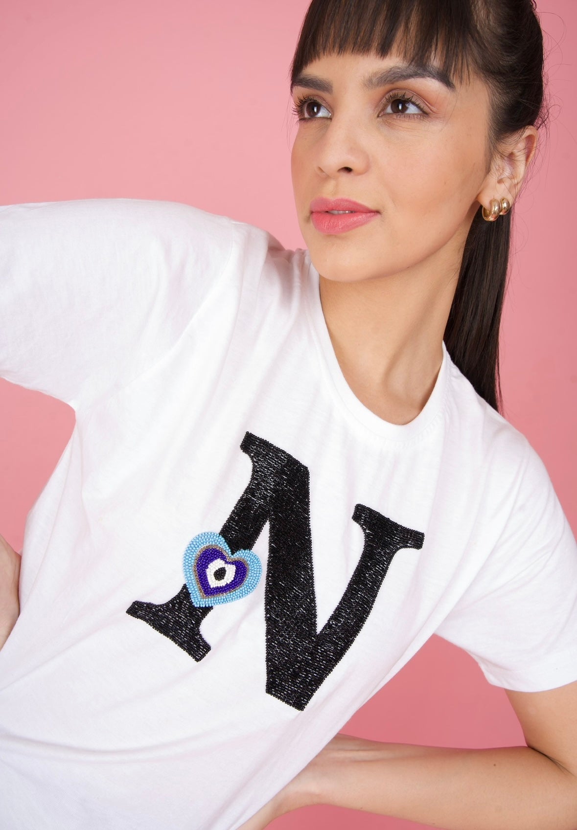 Personalised Letter White Embroidered T-Shirt