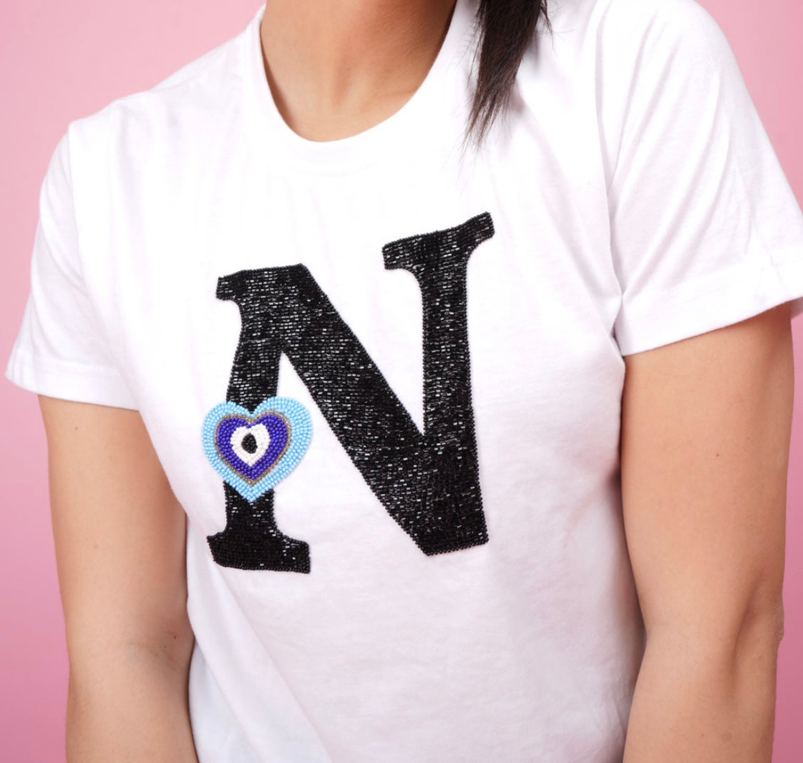 Personalised Letter White Embroidered T-Shirt