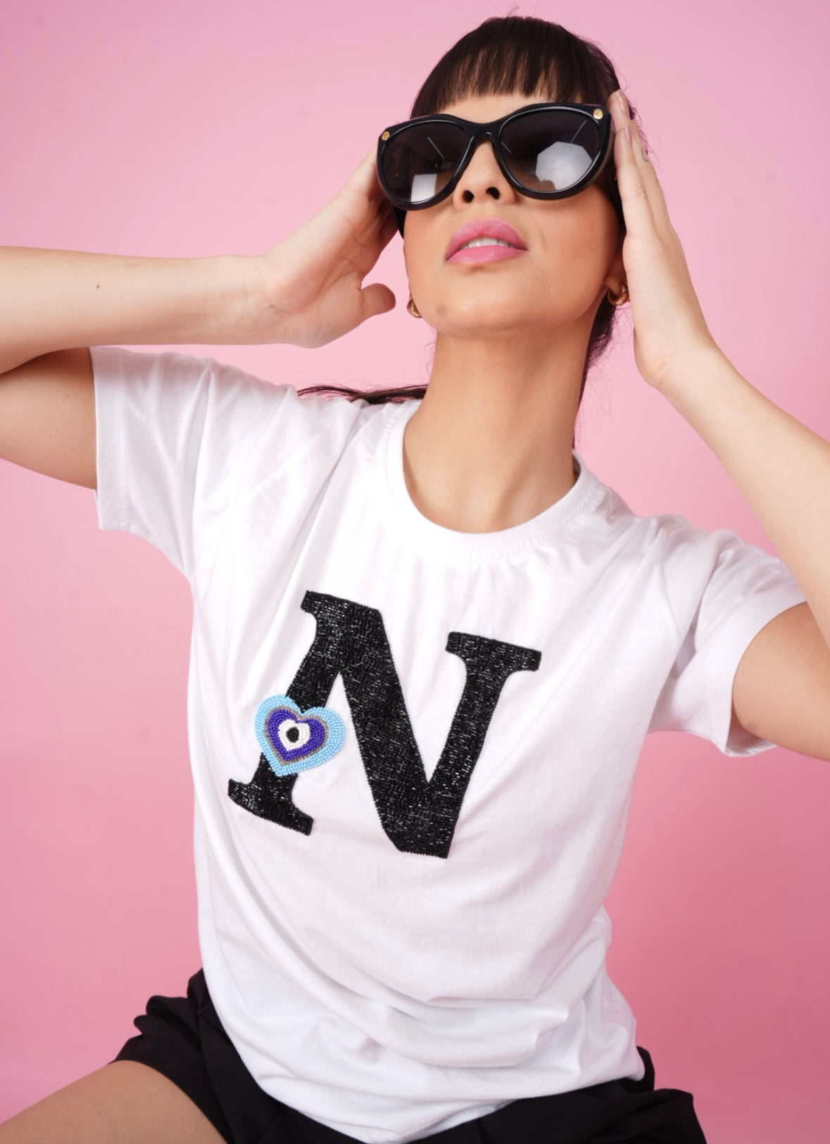 Personalised Letter White Embroidered T-Shirt