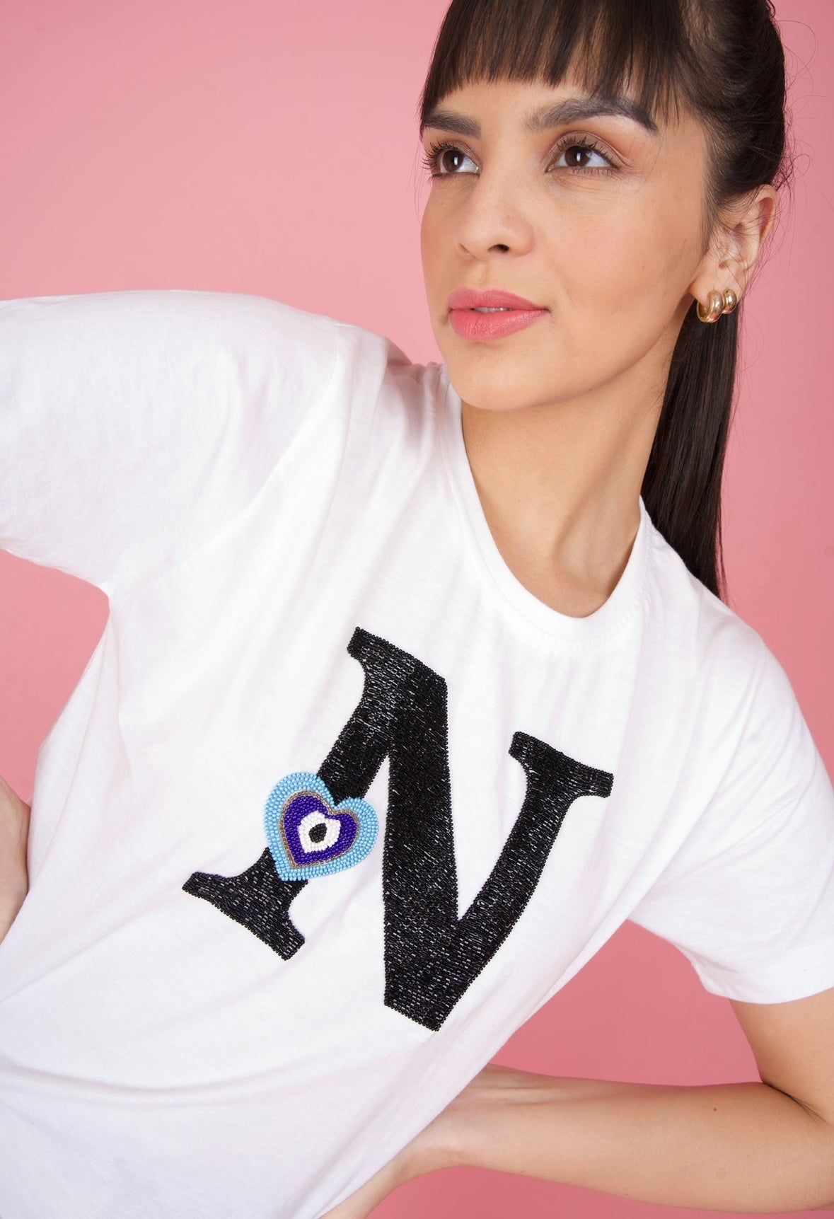 Personalised Letter White Embroidered T-Shirt