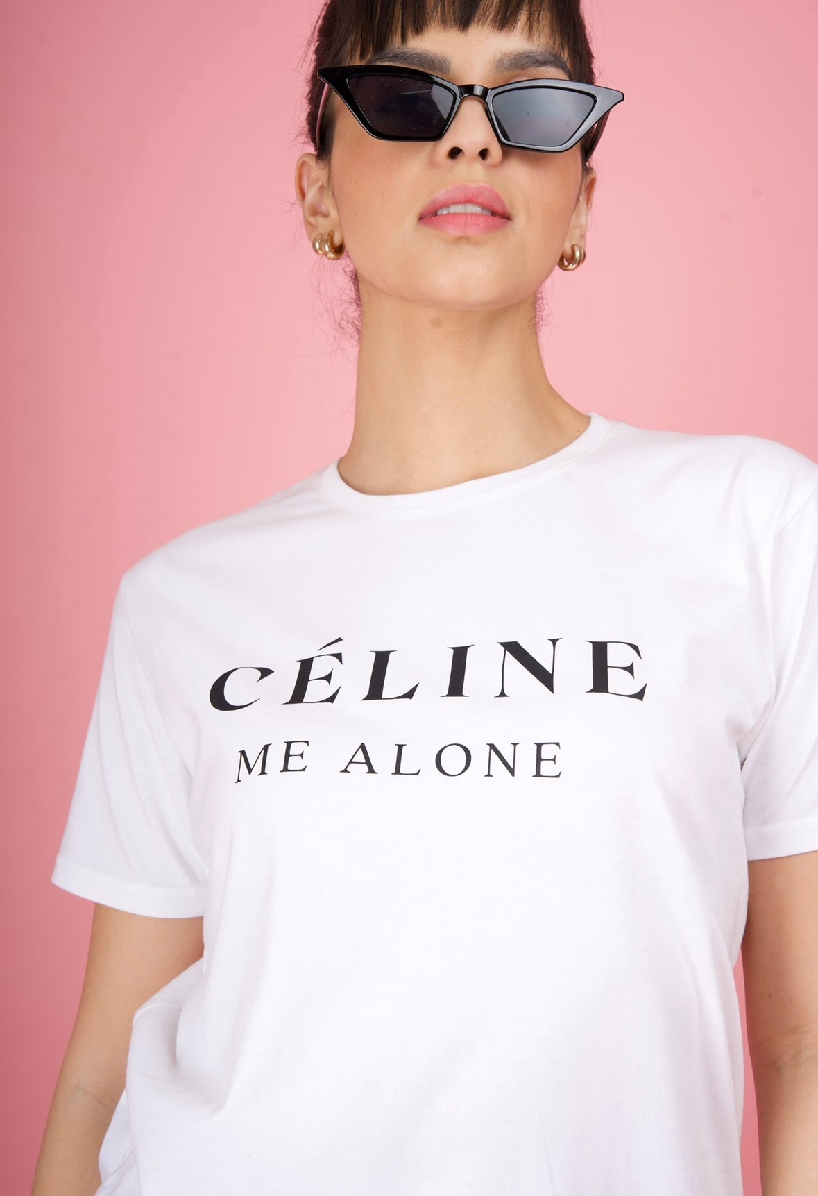 White Printed "Celine Me Alone" T-Shirt