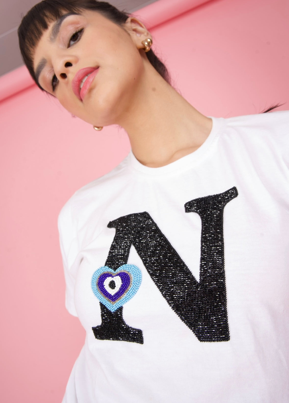 Personalised Letter White Embroidered T-Shirt