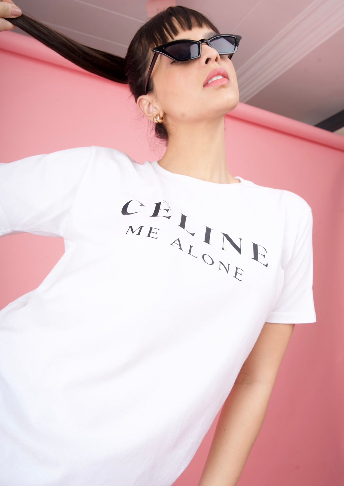 White Printed "Celine Me Alone" T-Shirt