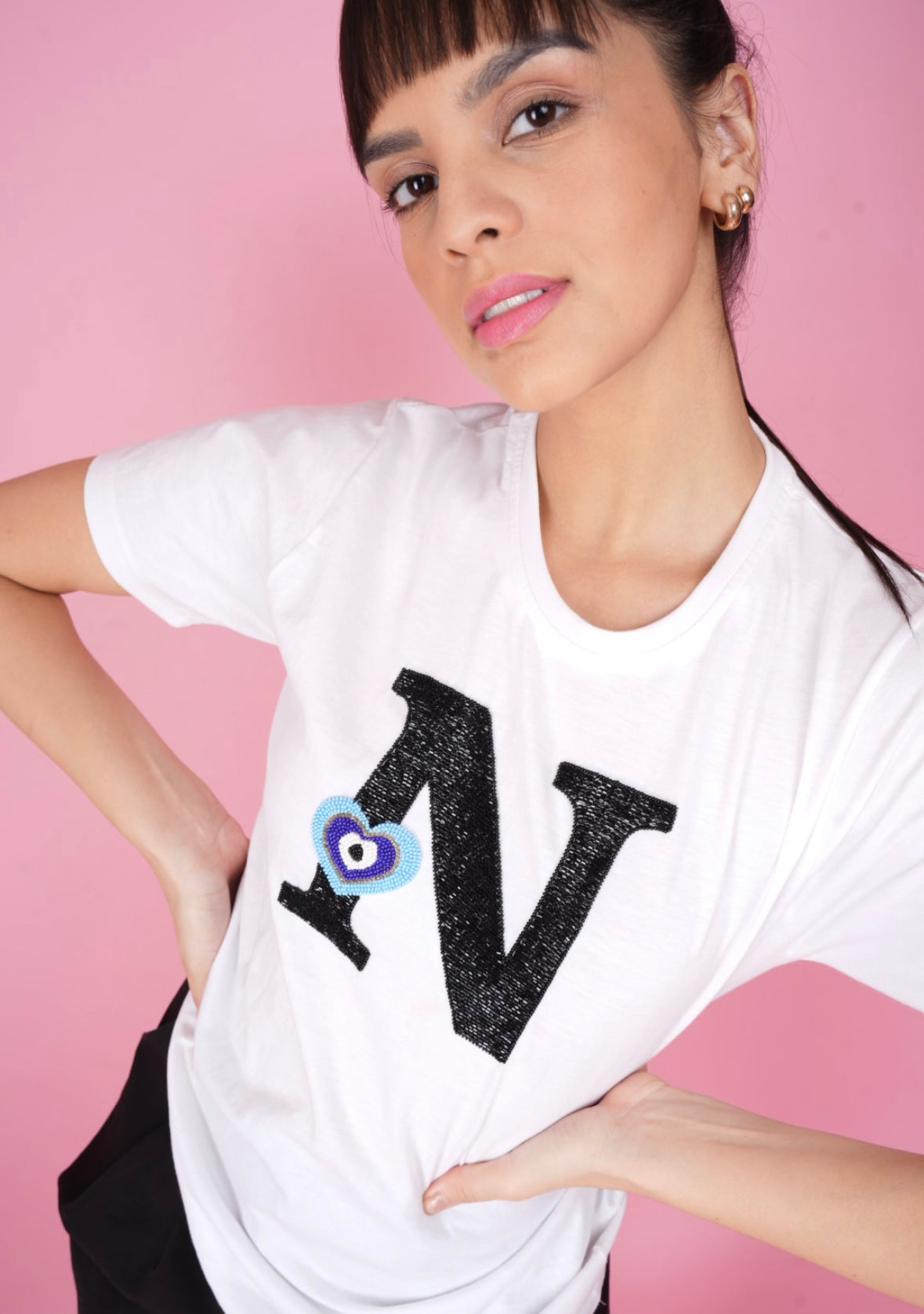 Personalised Letter White Embroidered T-Shirt