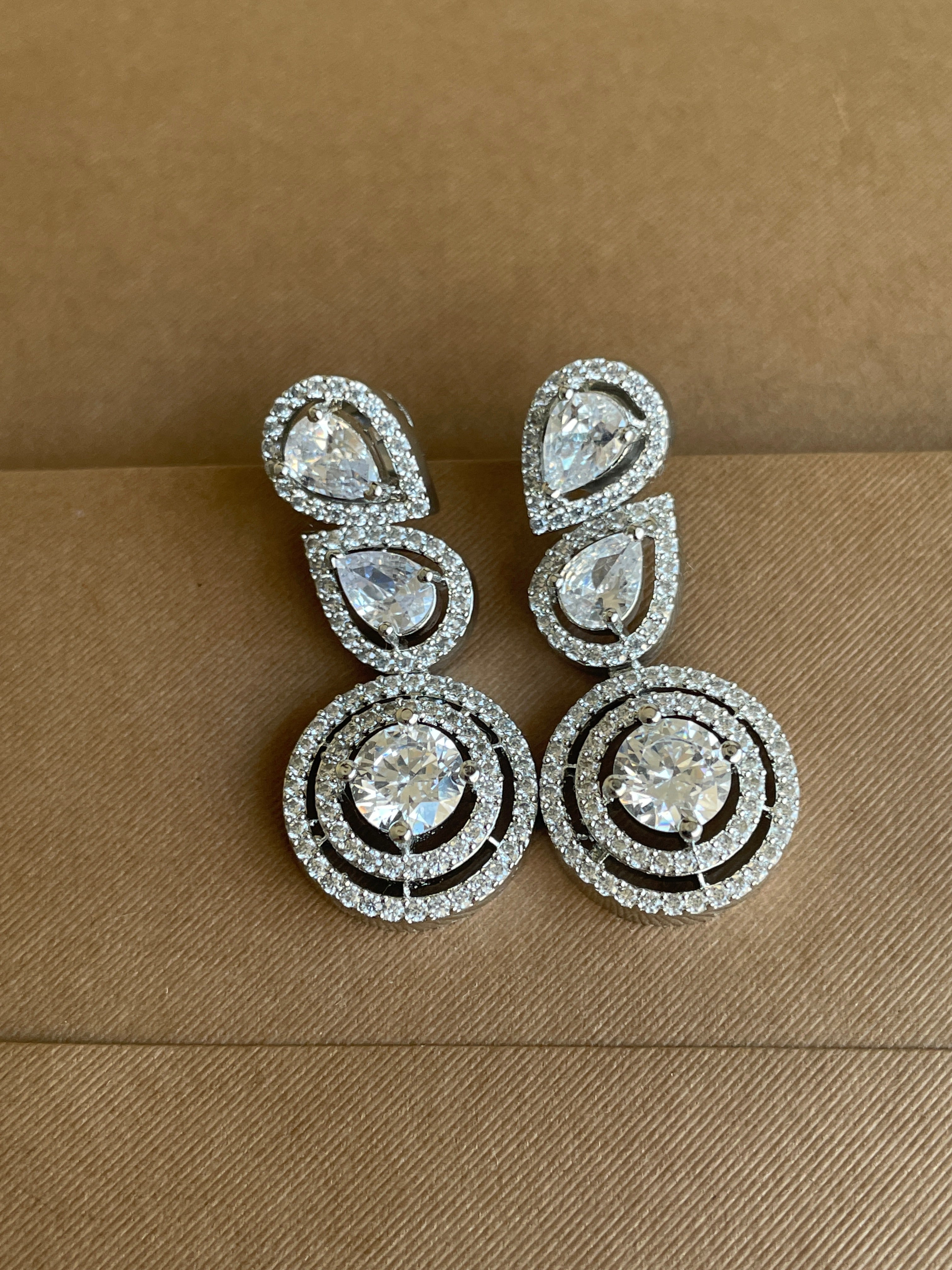 White Diamonds Finish Leaf Drop Earrings