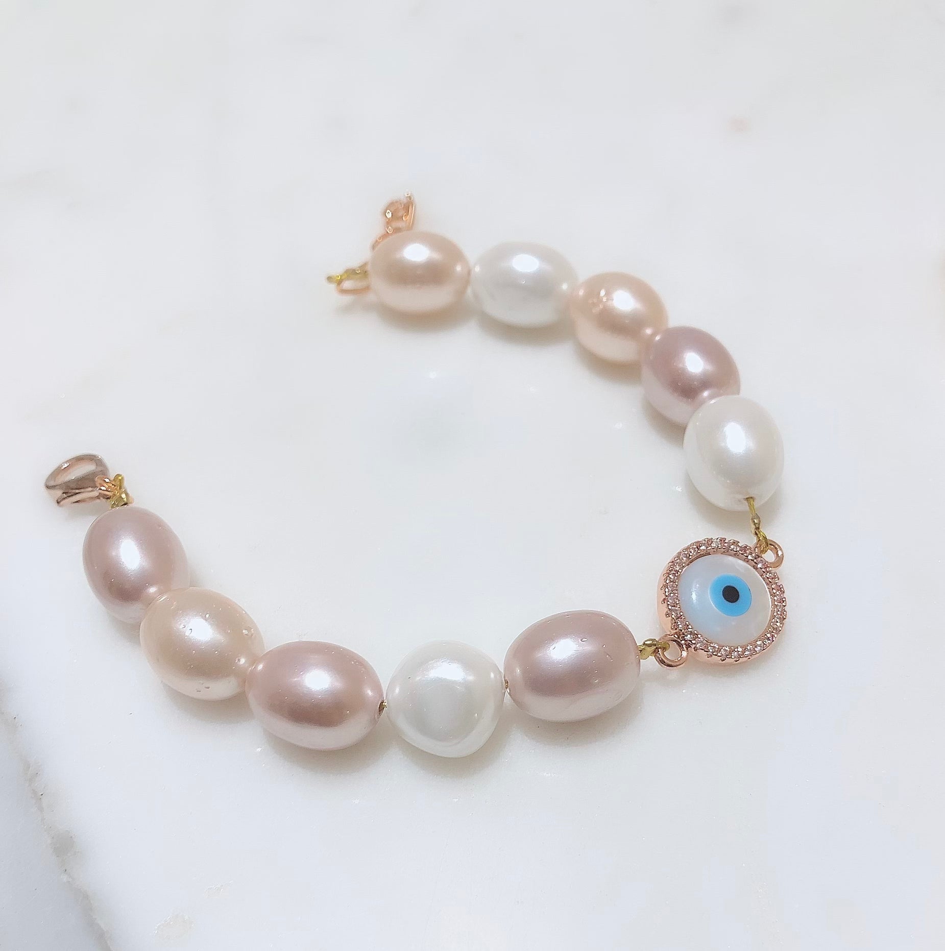 Fresh Water Pearl Evil Eye Bracelet
