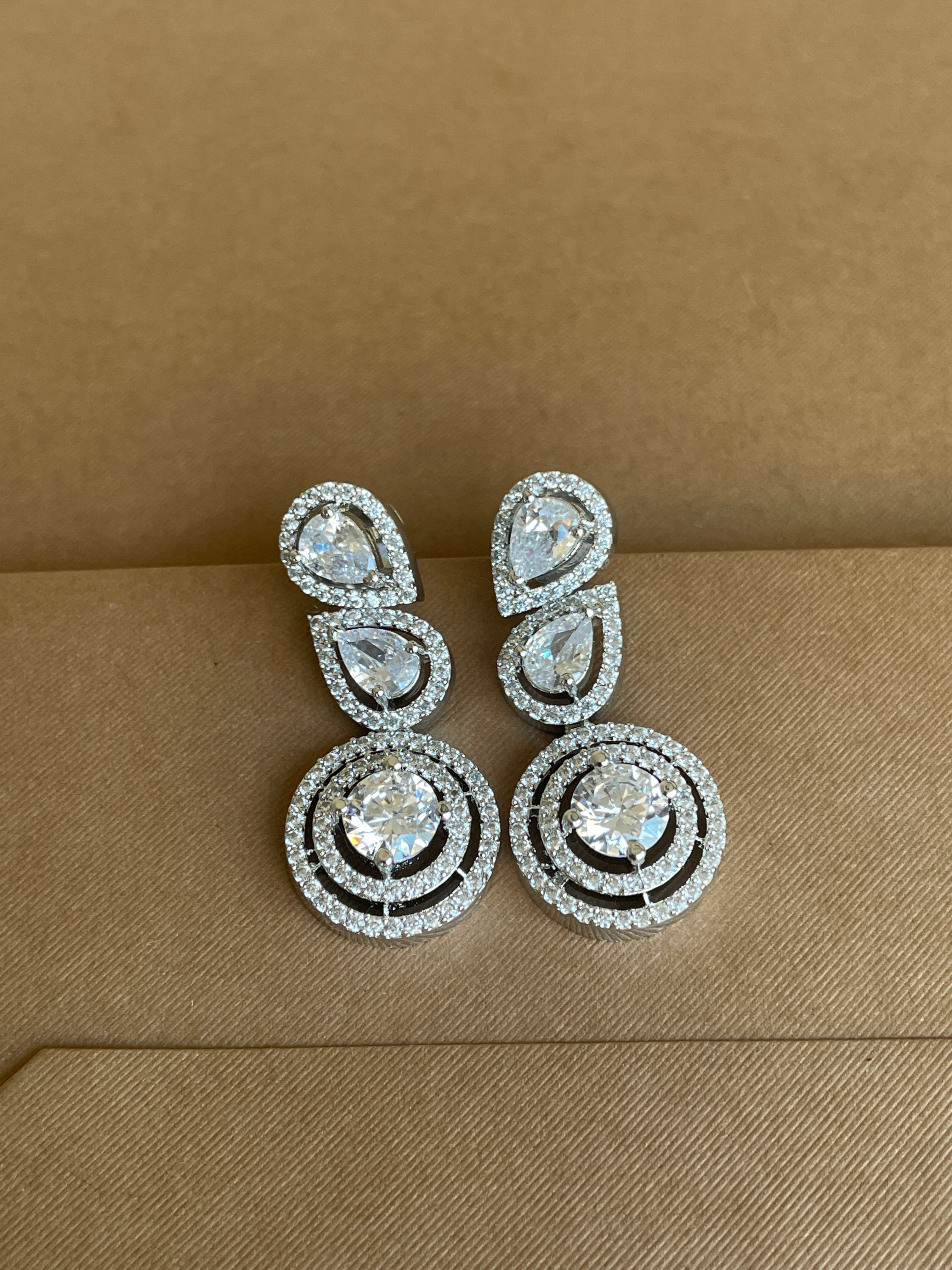 White Diamonds Finish Leaf Drop Earrings