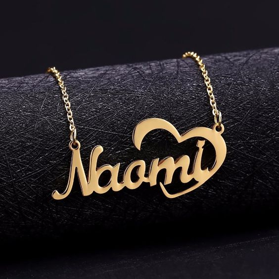 Personalized Gold Name Necklace with Curved Heart