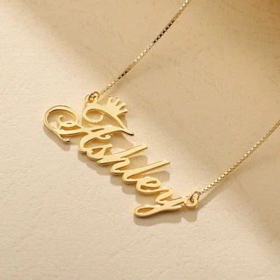 Personalized Gold Plated Name Necklace with Crown