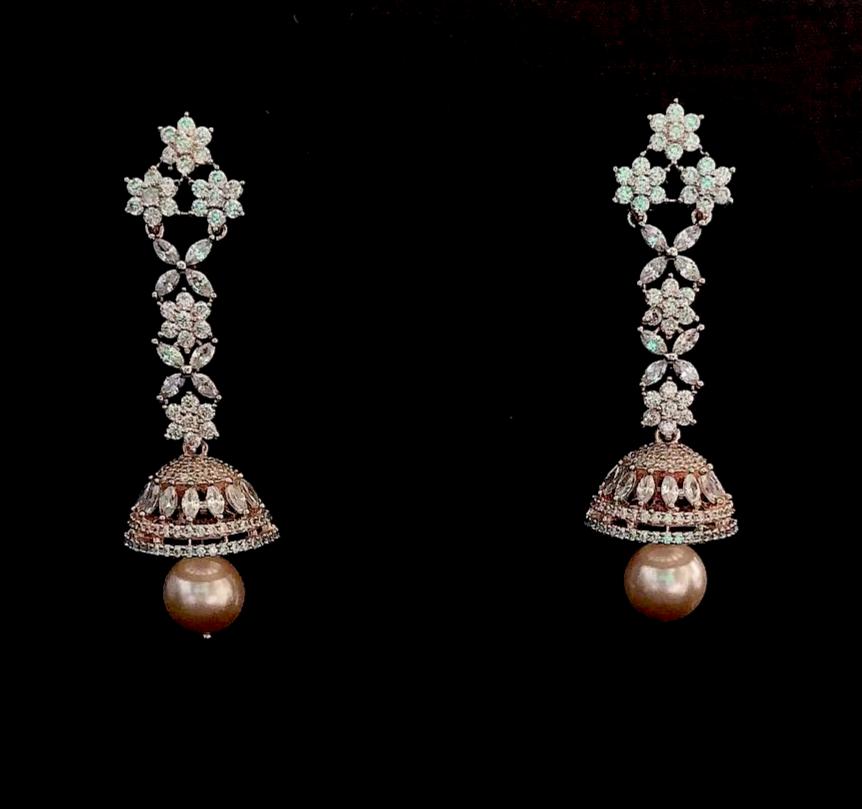 Diamond Chandelier Long Earrings with Pearl Drop