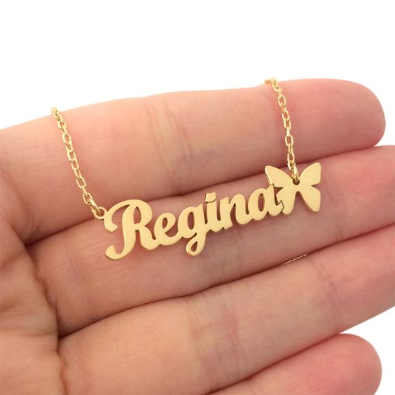 Personalized Gold Name Necklace with Butterfly