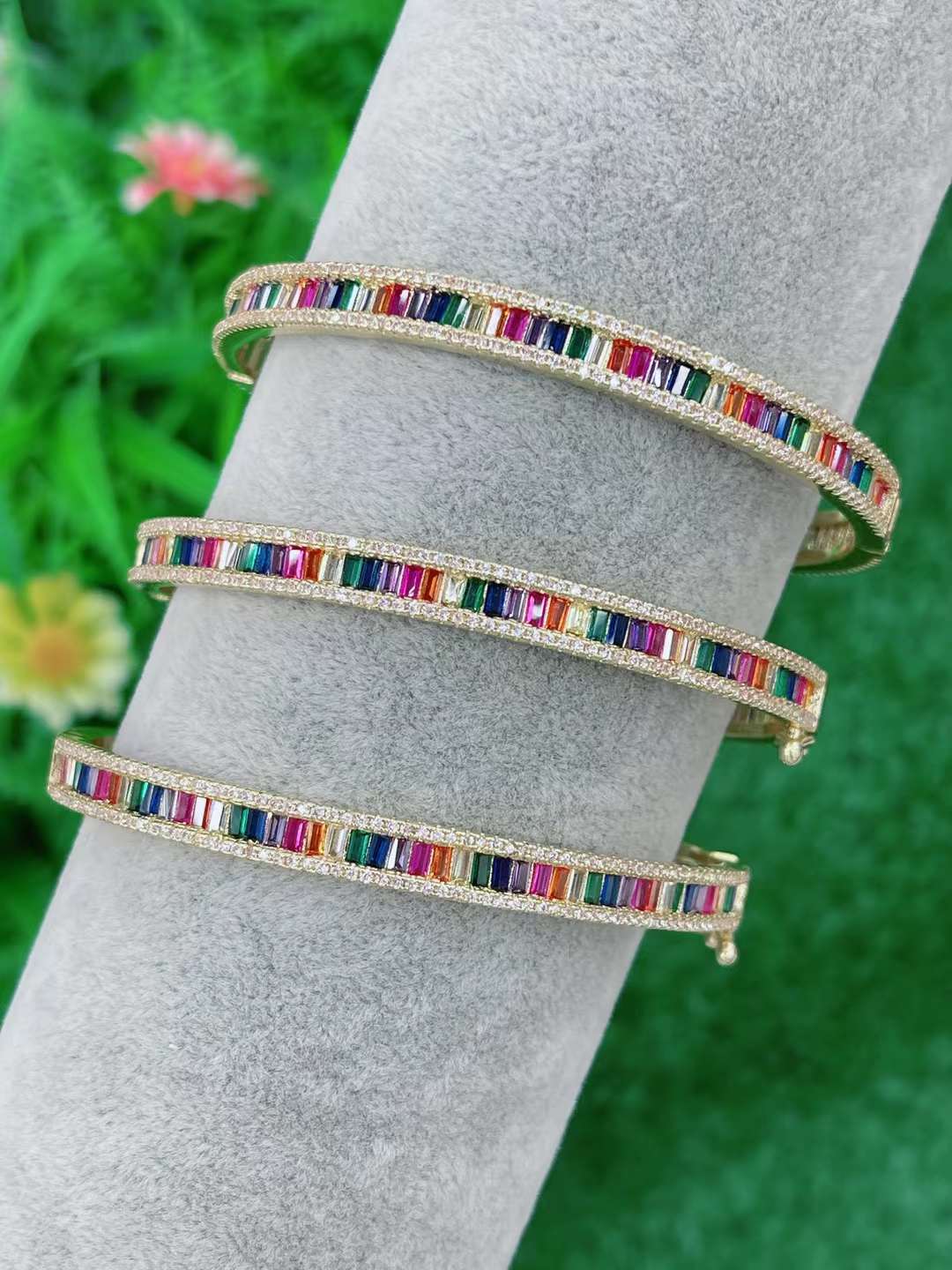 Diamante Rainbow Baguette Crystal 18k Bracelet Kada