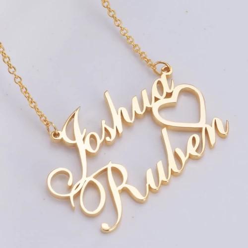 Personalized Gold Plated Double Name heart Necklace (Features two names)